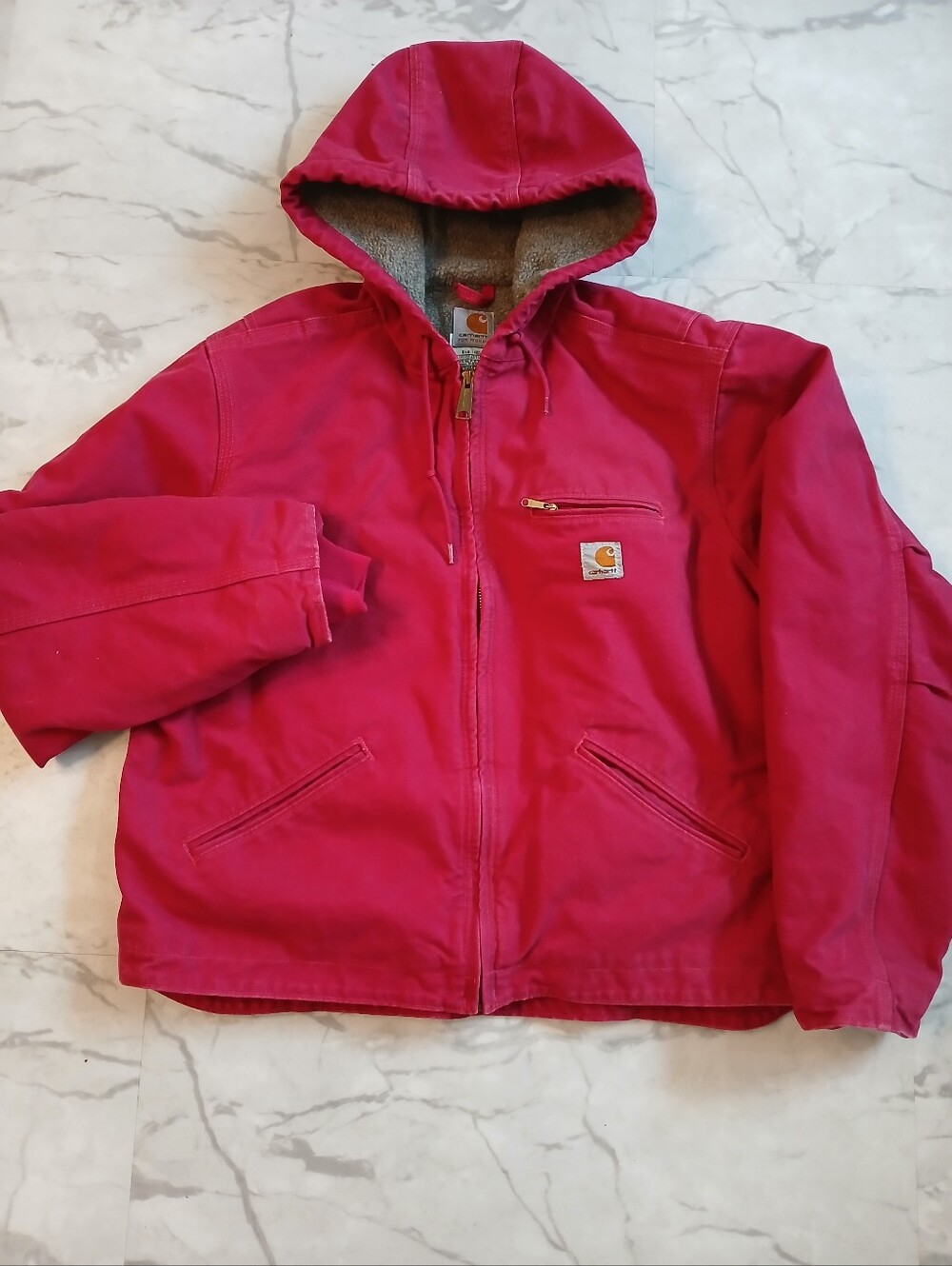 Carhartt for Women Red Hooded Sherpa Lined Jacket Large Excellent Condition